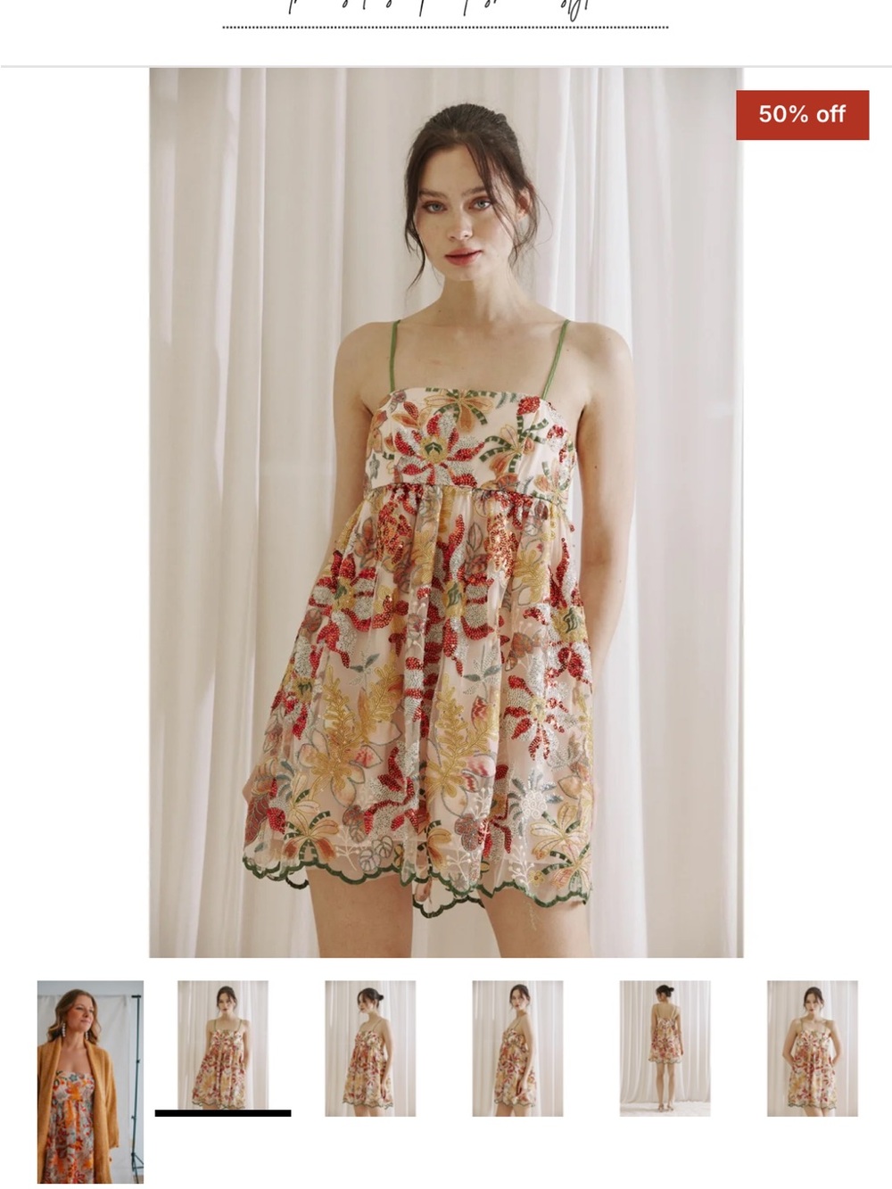 Storia Pink Floral Sequin Spaghetti Strap Dress